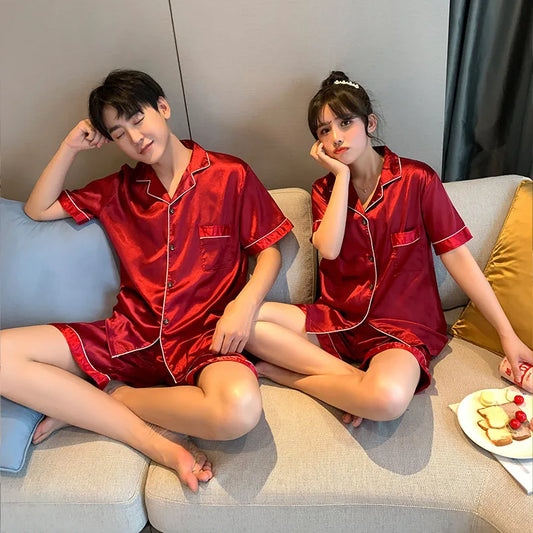 Matching Couple Summer Silk Pajamas BigBeryl