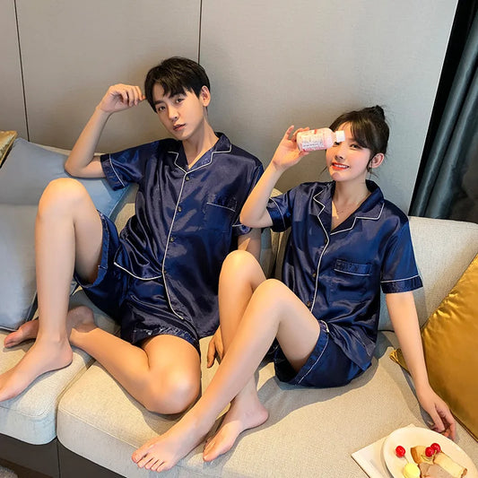 Matching Couple Summer Silk Pajamas BigBeryl