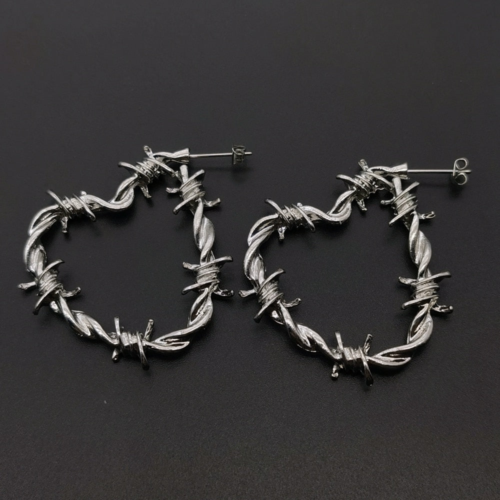 Gothic Barbed Wire Heart Earrings (Available in 7 Designs)