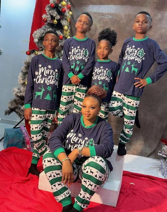 Green Merry Christmas Elk Family Pajamas
