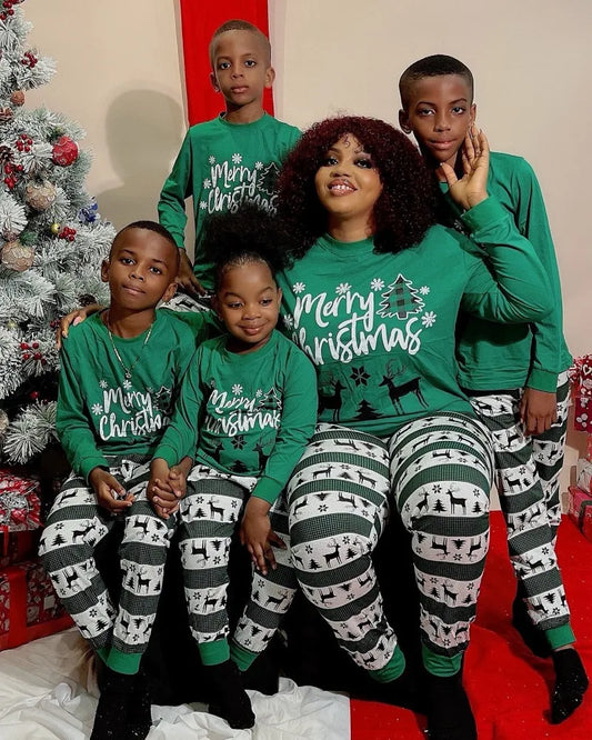 Green Merry Christmas Elk Family Pajamas