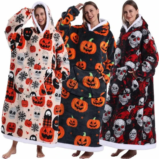 Halloween blanket hoodie with oversized Sherpa fleece lining