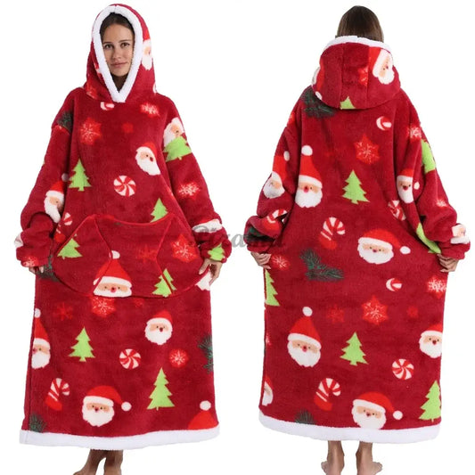 Christmas wearable blanket hoodie with an oversized Sherpa-lined hood