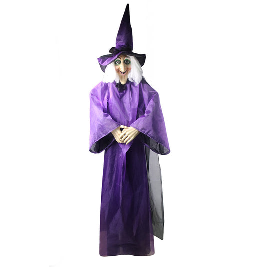 Creepy Witch Hanging Halloween Prop With Red Flashing Eyes BigBeryl
