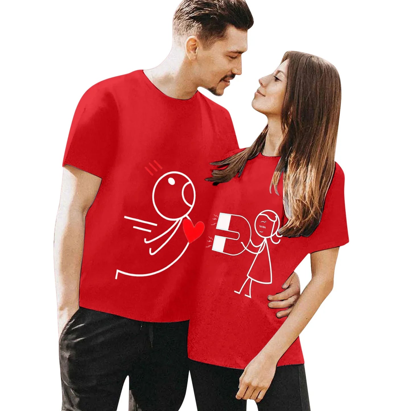 Cute Matching Magnet Heart Couple Tshirts
