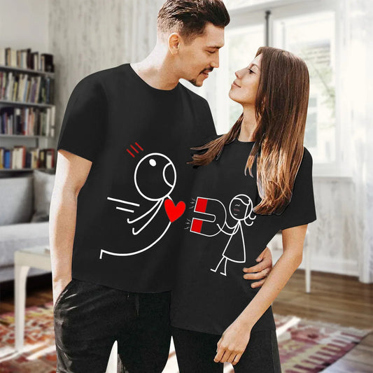 Cute Matching Magnet Heart Couple Tshirts