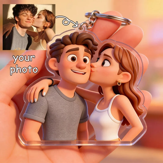 Personalized 3D Cartoon Couple Custom Photo Acrylic Keychain