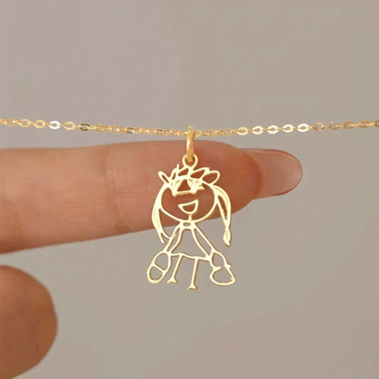 Custom Kids Drawing Keychain Necklace