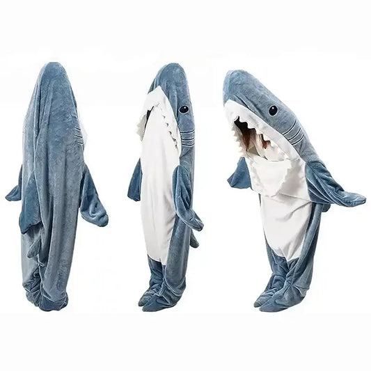 Shark sleeping bag wearable blanket with a plush full-body design