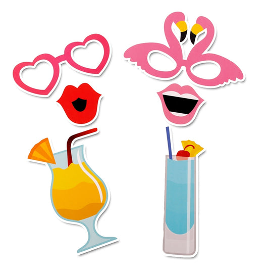 Beach Flamingo Summer Party Photo Booth Props 21 Pcs / Set - BigBeryl