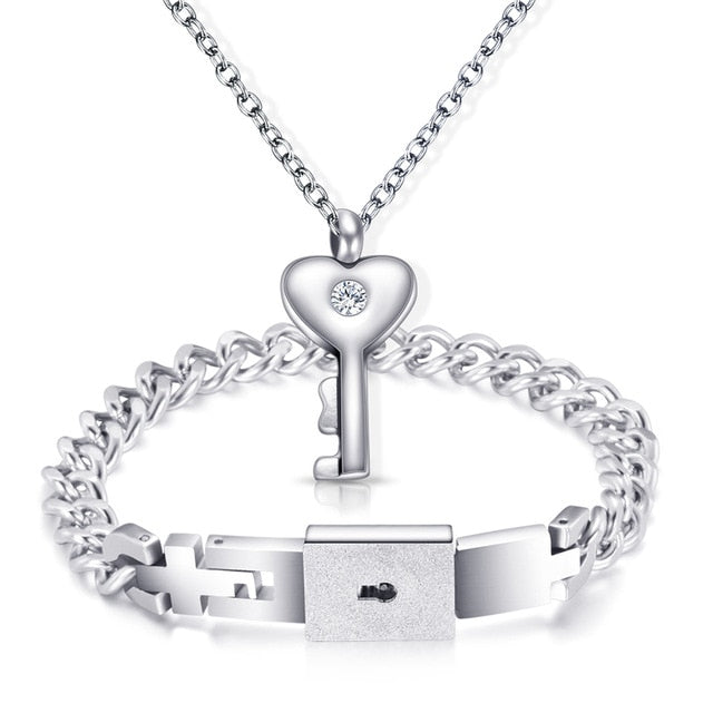 Heart Lock Bracelet & Key Necklace - BigBeryl