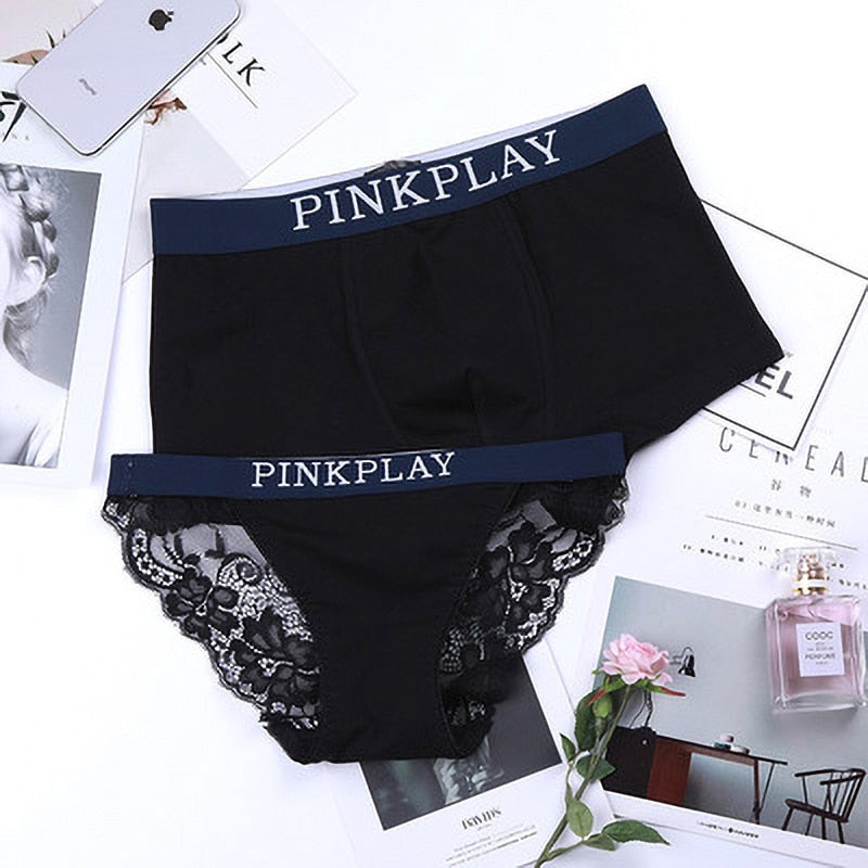 Cotton & Lace Matching Underwear For Couples Set - BigBeryl