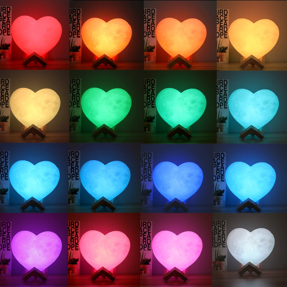 3D Heart Shape Moon Lamp Light - BigBeryl