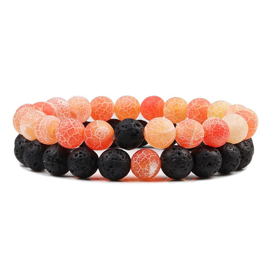Weathered Carnelian And Lava Stones Bracelets - BigBeryl