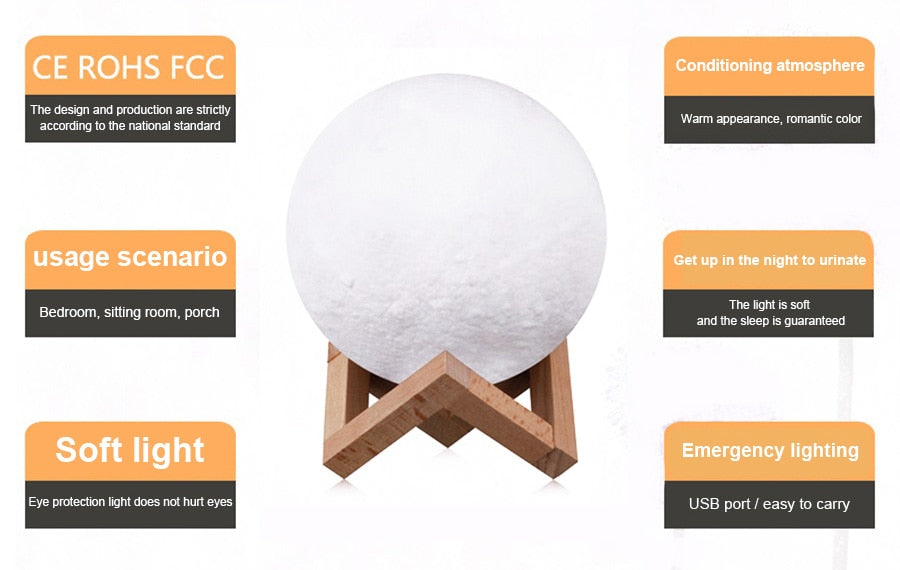 Original 3D Printed Photo Moon Night Lamp - BigBeryl