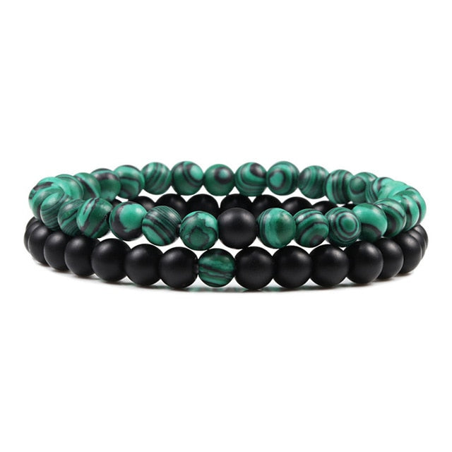 Malachite Green And Black Bracelet Set - BigBeryl