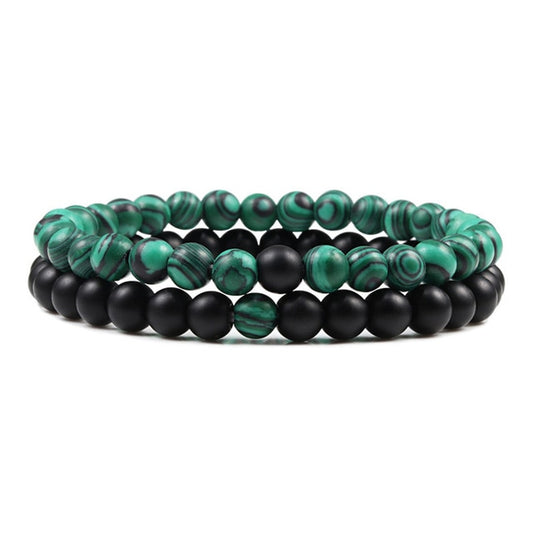 Malachite Green And Black Bracelet Set - BigBeryl