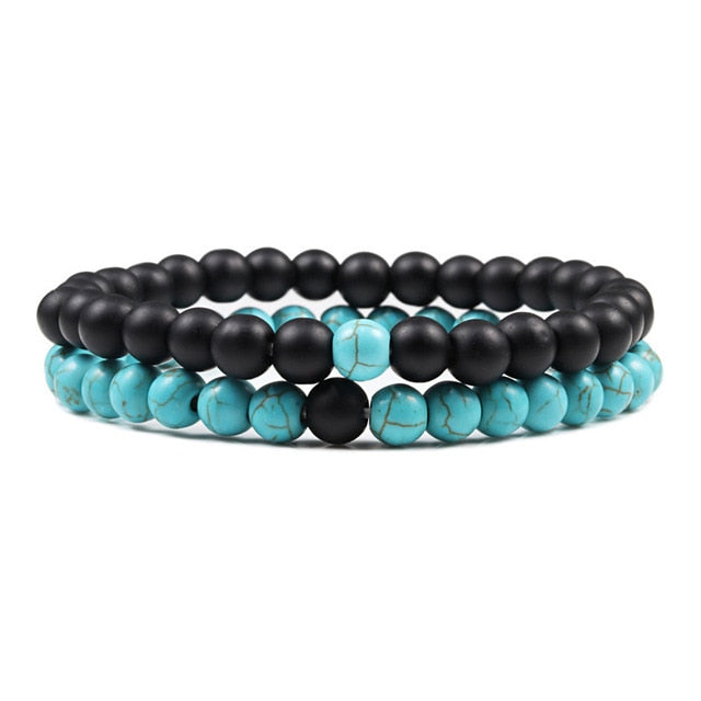 Turquoise And Black Agate Couple Bracelets - BigBeryl