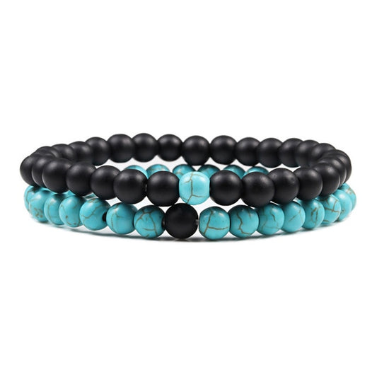 Turquoise And Black Agate Couple Bracelets - BigBeryl