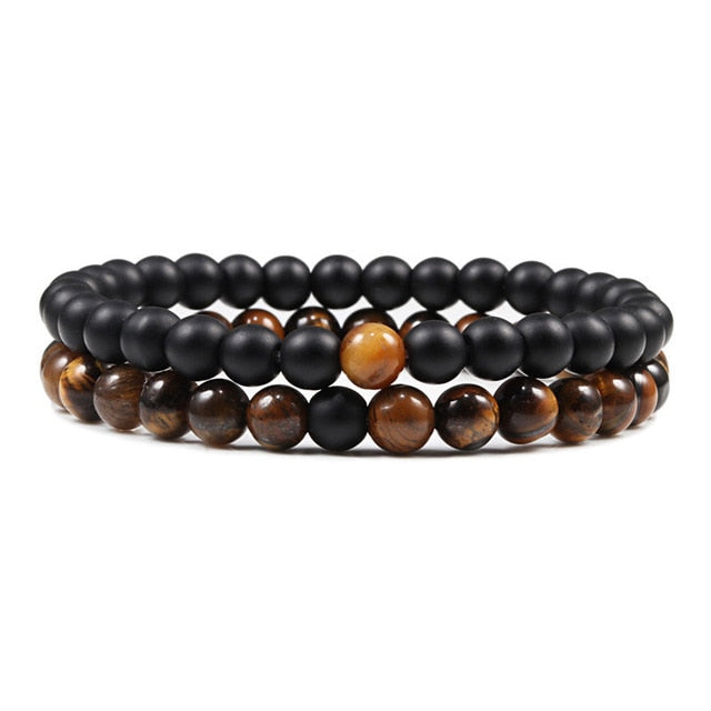 Black Brown Tiger Eye Beads Couple Bracelets - BigBeryl