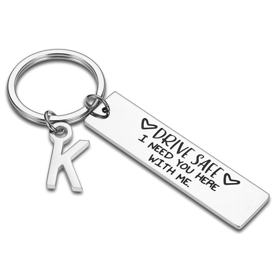 Drive Safe Keychain With Custom Initials Charm - BigBeryl