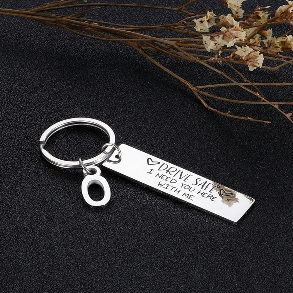 Drive Safe Keychain With Custom Initials Charm - BigBeryl