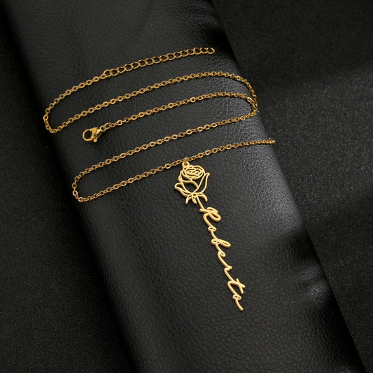 Name Necklace - Rose Flower - BigBeryl