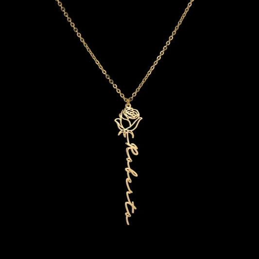 Name Necklace - Rose Flower - BigBeryl