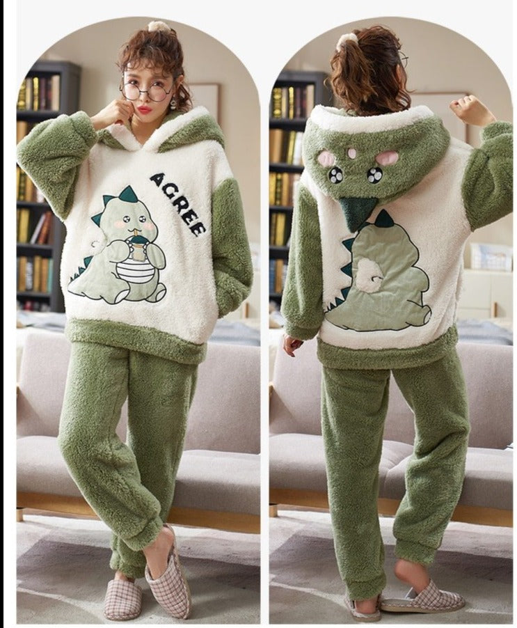 Dinosaur Hoodie Pajamas For Couples - BigBeryl