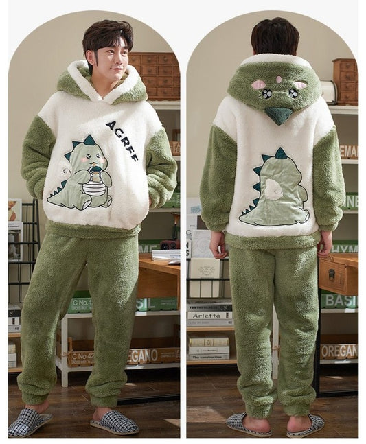 Dinosaur Hoodie Pajamas For Couples - BigBeryl