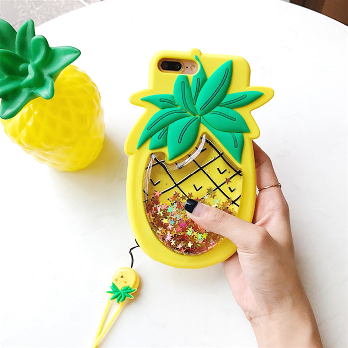 Pineapple Liquid Glitter iPhone Case With Strap | Squishy Case - BigBeryl