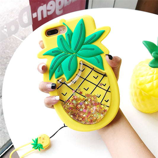 Pineapple Liquid Glitter iPhone Case With Strap | Squishy Case - BigBeryl