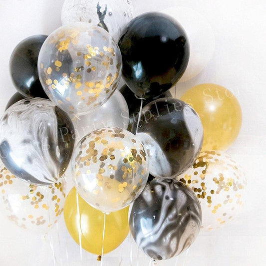 Black White Marble Gold Confetti Balloons Wedding Party Decoration 20 Pcs / Set - BigBeryl
