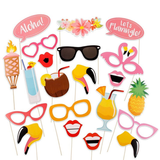 Beach Flamingo Summer Party Photo Booth Props 21 Pcs / Set - BigBeryl