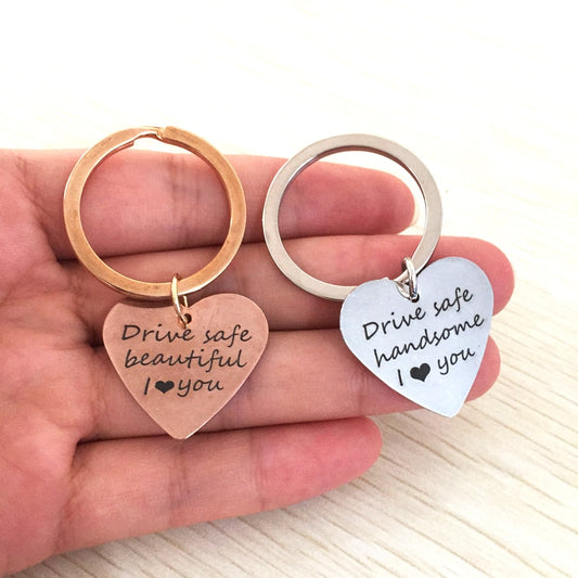 DRIVE SAFE HANDSOME Engraved Keychain for Husband - BigBeryl