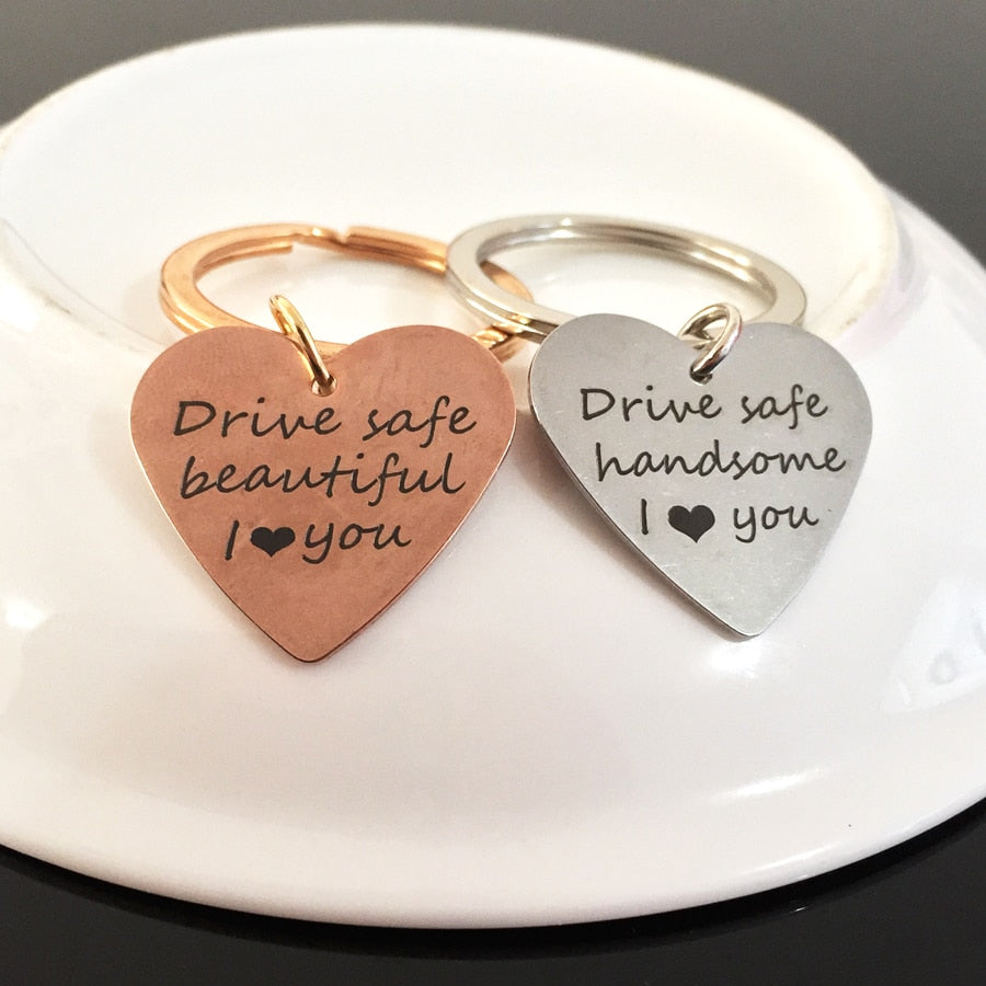 DRIVE SAFE HANDSOME Engraved Keychain for Husband - BigBeryl