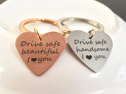 DRIVE SAFE HANDSOME Engraved Keychain for Husband - BigBeryl