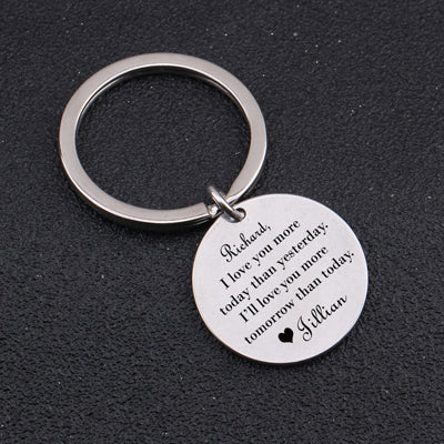 I LOVE YOU MORE TODAY Engraved Key Chain for Couples - BigBeryl
