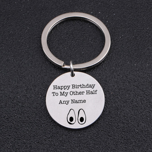 HAPPY BIRTHDAY TO MY OTHER HALF Engraved Key Chain for Couples - BigBeryl