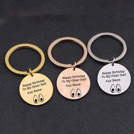 HAPPY BIRTHDAY TO MY OTHER HALF Engraved Key Chain for Couples - BigBeryl