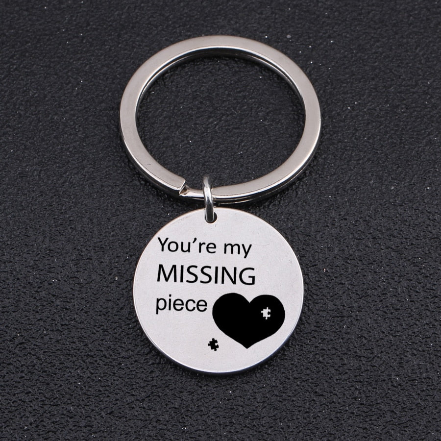 YOU'RE MY MISSING PIECE Engraved Round Key Chain for Couples - BigBeryl