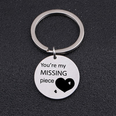 YOU'RE MY MISSING PIECE Engraved Round Key Chain for Couples - BigBeryl