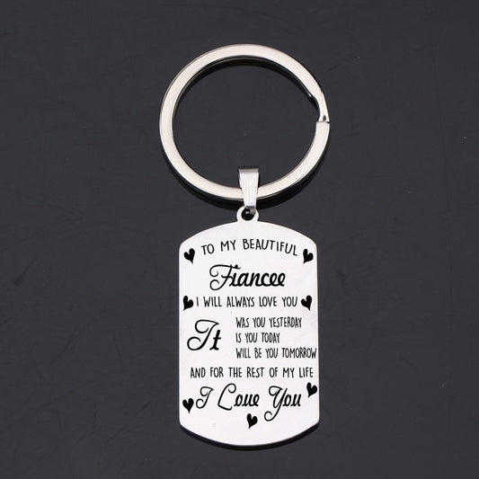 Fiance & Fiancee Engraved Couple Keychain - BigBeryl