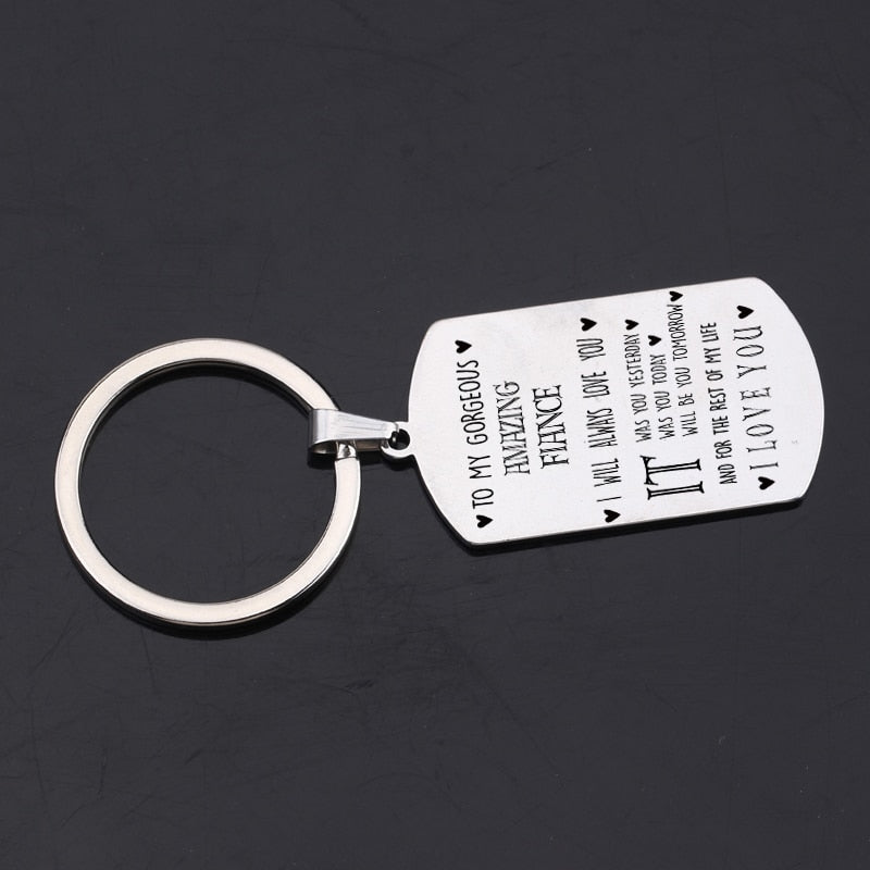 Fiance & Fiancee Engraved Couple Keychain - BigBeryl
