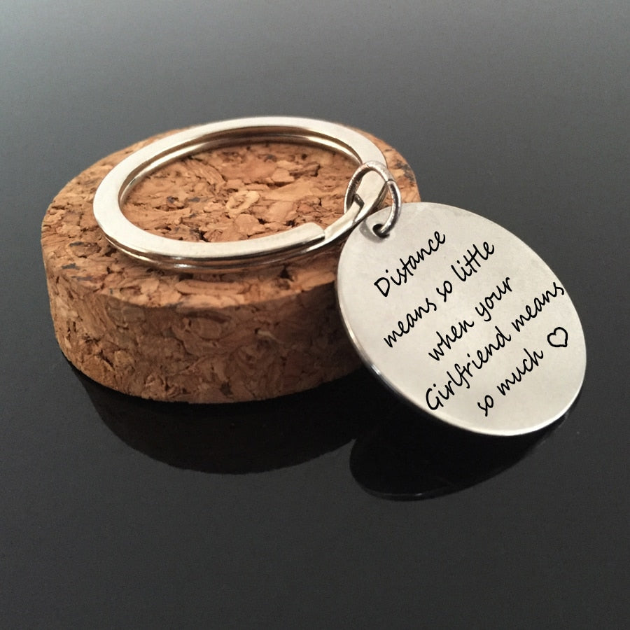 DISTANCE MEANS SO LITTLE Engraved Key Chain for Couples - BigBeryl