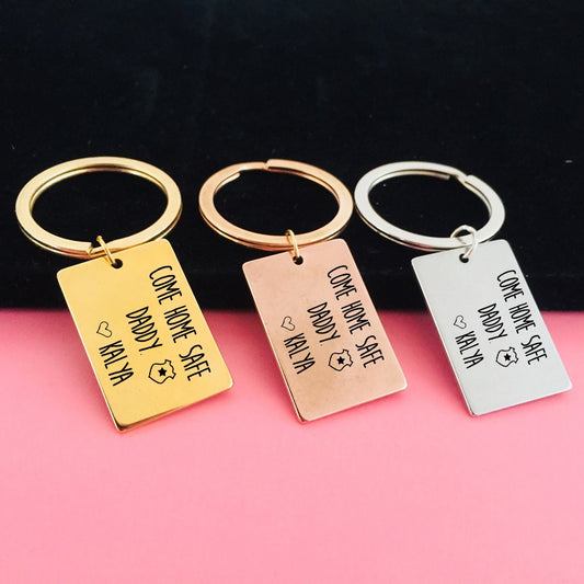COME HOME SAFE Engraved Key Chain for Dad - BigBeryl