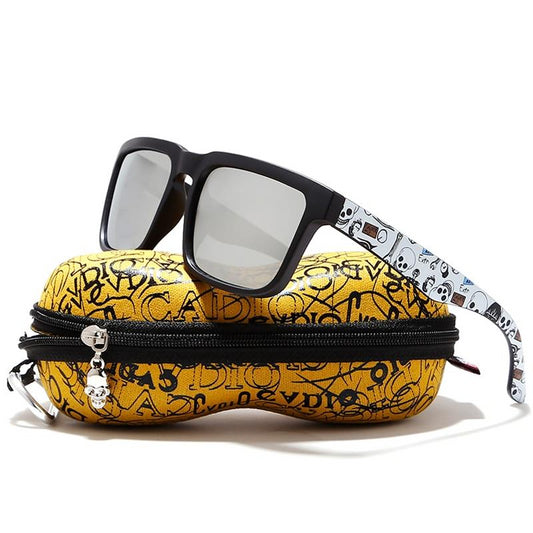 Polarized Sunglasses For Men With Skull Zipper Peanut Case - BigBeryl