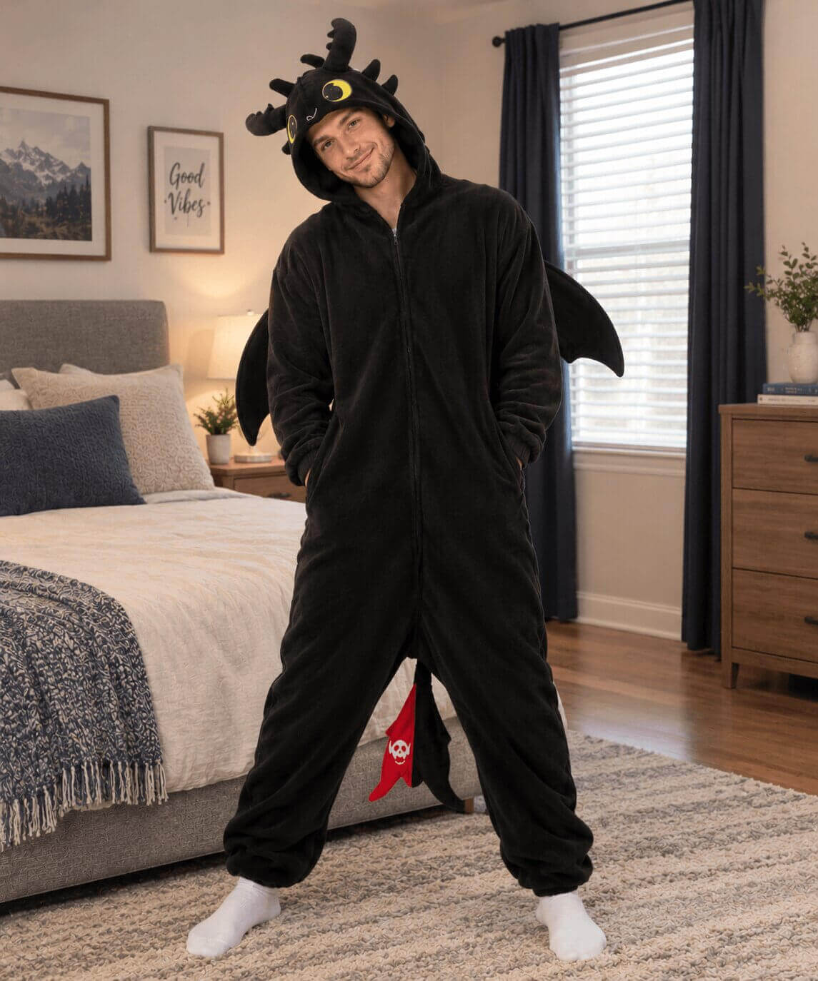 3D Black and White Dragon Onesies for Couples
