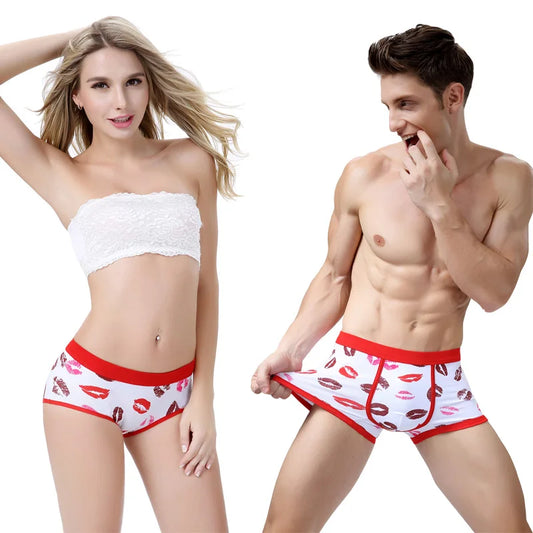 Cute Cotton Matching Couple Underwear & Briefs Set