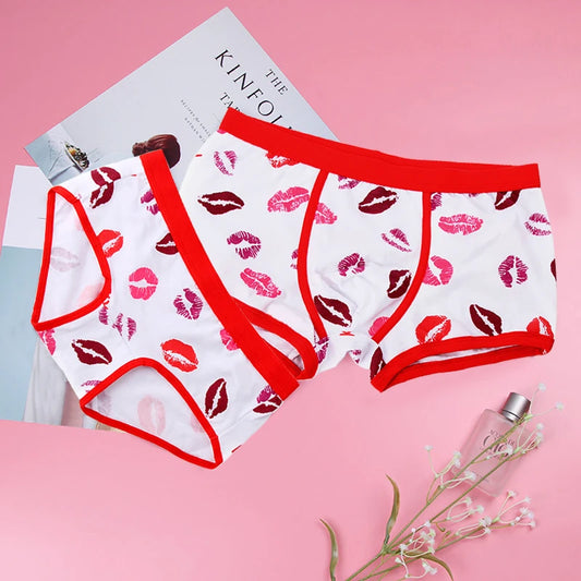 Cute Cotton Matching Couple Underwear & Briefs Set
